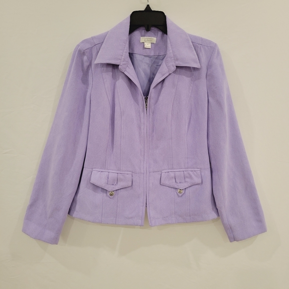 Christopher & Banks Purple faux suede zip front jacket size medium